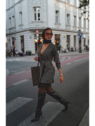 M871 Zavinovací šaty z tvídu - černé