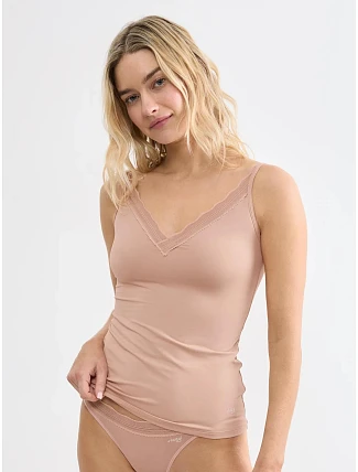 Dámské tílko GO Blush Spaghetti Top Cameo Brown hnědé - SLOGGI Dámské tílko GO Blush Spaghetti Top Cameo Brown hnědé - SLOGGI