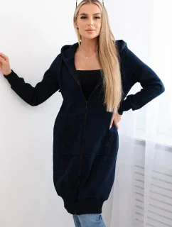 Zateplená dlouhá mikina s kapucí v barvě námořnická modř