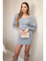 Dámské šaty s 3/4 rukávy a krajkou na zádech šedý Dámské šaty s 3/4 rukávy a krajkou na zádech šedý