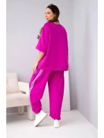 Dámský máslový komplet z viskózy mikina a kalhoty s lampasy tmavě fialový
