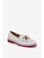 Kožené Elegantní Mokasíny Na Plochém Podpatku S.Barski LR51-768A Bílé