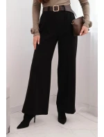 Dámské elegantní kalhoty s páskem a širokou nohavicí černé