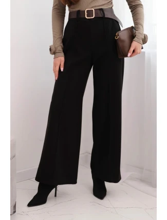 Dámské elegantní kalhoty s páskem a širokou nohavicí černé