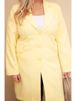 Dámský plášť Plus Size dlouhý s límcem a kapsami žlutý