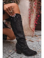 Dámské Kůže Kobyli Ze Zdobením Na Podpatku Černé Darella