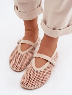 Síťované baleríny s páskem světle béžové Pherina