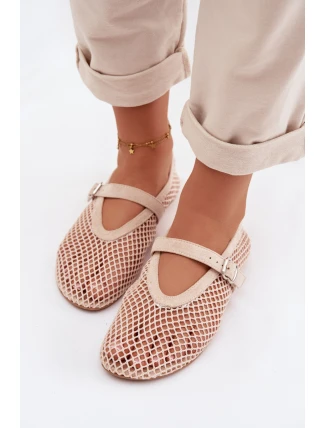 Síťované baleríny s páskem světle béžové Pherina