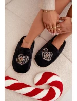 Dámské chlupaté papuče srdíčka – černé Amandra