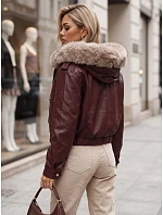Dámská zimní kožená bunda s kožešinou, bordová, FashionStreet TY5977 Dámská zimní kožená bunda s kožešinou, bordová, FashionStreet TY5977