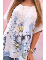 Dámská bavlněná košile s motýly a květinami bílý