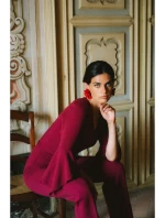 S416 Kombinéza s volánkovými rukávy - bordó