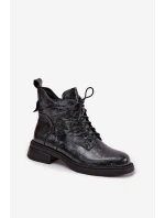 Lakované kožené dámské boty na podpatku D&A – tmavě modré Lakované kožené dámské boty na podpatku D&A – tmavě modré