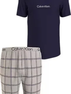 Pánské pyžamo 000NM2183E O1M tm. modré s béžovou - Calvin Klein