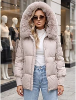 Dámská zimní prošívaná bunda s kapucí, světle béžová, FashionStreet TY6001