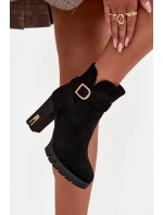 Zateplené dámské kozačky na podpatku s přezkou Černé Nolivira