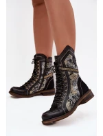 Dámské kotníkové boty z pravé kůže Maciejka 07097-01 Černo-zlaté