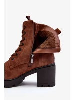 Dámské šněrovací kozačky na vysokém podpatku hnědé Lunielle Dámské šněrovací kozačky na vysokém podpatku hnědé Lunielle