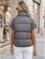 Krátká dámská prošívaná péřová vesta, šedá, FashionStreet TY5926