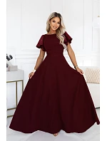 694-3 MIRELLA Elegantní maxi šaty s rozšiřujícími se sukněmi a flitrovými rukávy – vínová 694-3 MIRELLA Elegantní maxi šaty s rozšiřujícími se sukněmi a flitrovými rukávy – vínová