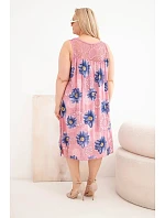 Dámské šaty Plus Size z viskózy s květinovým vzorem a krajkovým výstřihem tmavě růžová
