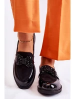 Dámské kalhoty lakované s mašlí Černý Laurent