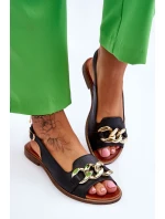 Dámské kožené sandály Lewski Boty 3230 Black Peas