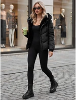 Dámská zimní prošívaná bunda s kožešinou, černá, FashionStreet TY5982