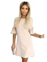 217-7 NEVA Trapézové šaty s rozšířenými rukávy - béžové 217-7 NEVA Trapézové šaty s rozšířenými rukávy - béžové