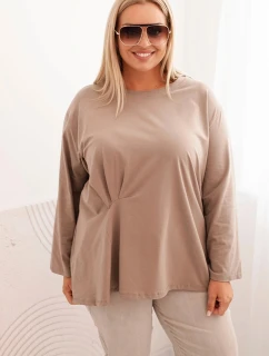 Dámská blůza Plus Size s bavlnou, kapsou a ohrnutým rukávem kiwi