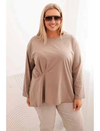 Dámská blůza Plus Size s bavlnou, kapsou a ohrnutým rukávem kiwi