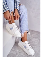 Dámské sportovní kožené boty zavazované bílé a modré Ariva