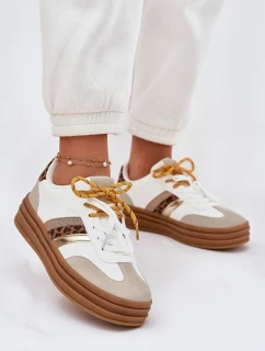 Dámské Tenisky Na Platformě S Dvojitým Šněrováním Leopardí Bílé Niteria