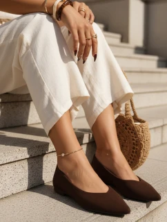 Dámské semišové baleríny se špičatou špičkou hnědé FashionStreet ZY1423