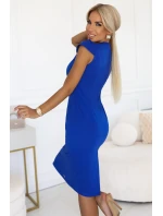 318-9 Elegantní midi šaty s krásným výstřihem a krátkými rukávy - chrpová barva 318-9 Elegantní midi šaty s krásným výstřihem a krátkými rukávy - chrpová barva