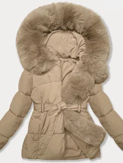 Béžová dámská bunda pro přechodné období s páskem J Style (16M9183-62)