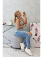 Halenka bez ramínek s volánky šedá Halenka bez ramínek s volánky šedá