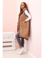 Dámská prošívaná vesta Plus Size s kapucí na zip camelová