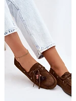 Dámské mokasíny s třásněmi a korálky Hnědé Teresa