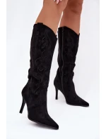 Dámské kozačky na podpatku – „kovbojky“ z eko‑semiše Belonia (černé)