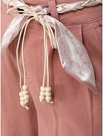 Dámské kalhoty s vysokým pasem a záševky růžové FashionStreet UY2904 Dámské kalhoty s vysokým pasem a záševky růžové FashionStreet UY2904