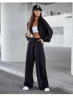Černý dámský komplet - mikina se stojáčkem a široké kalhoty (821109)
