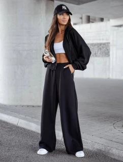 Černý dámský komplet - mikina se stojáčkem a široké kalhoty (821109)