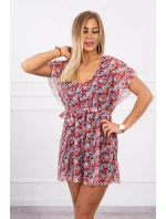 Květinové šaty s vázáním v pase černé