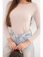 Dámská blůza z kašmíru s kulatým výstřihem a dlouhým rukávem béžová