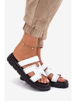 Lakované Dámské Pantofle Z Přírodní Kůže Na Platformě Bílé Zazoo 40440