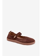 Kožené semišové baleríny Barefoot s páskem Zazoo 10206 Čokoládové