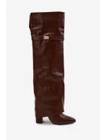 Dámské zateplené kozačky s holenicí nad kolena Serelle – hnědé