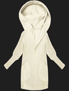 Bunda - přehoz přes obleční typu alpaka v barvě ecru s kapucí (19905.1)