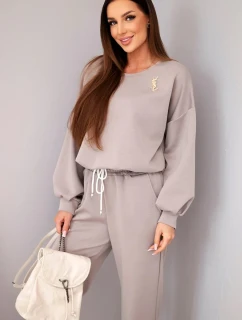 Dámský komplet máslová mikina s broží a kalhoty s rovnými nohavicemi fango
